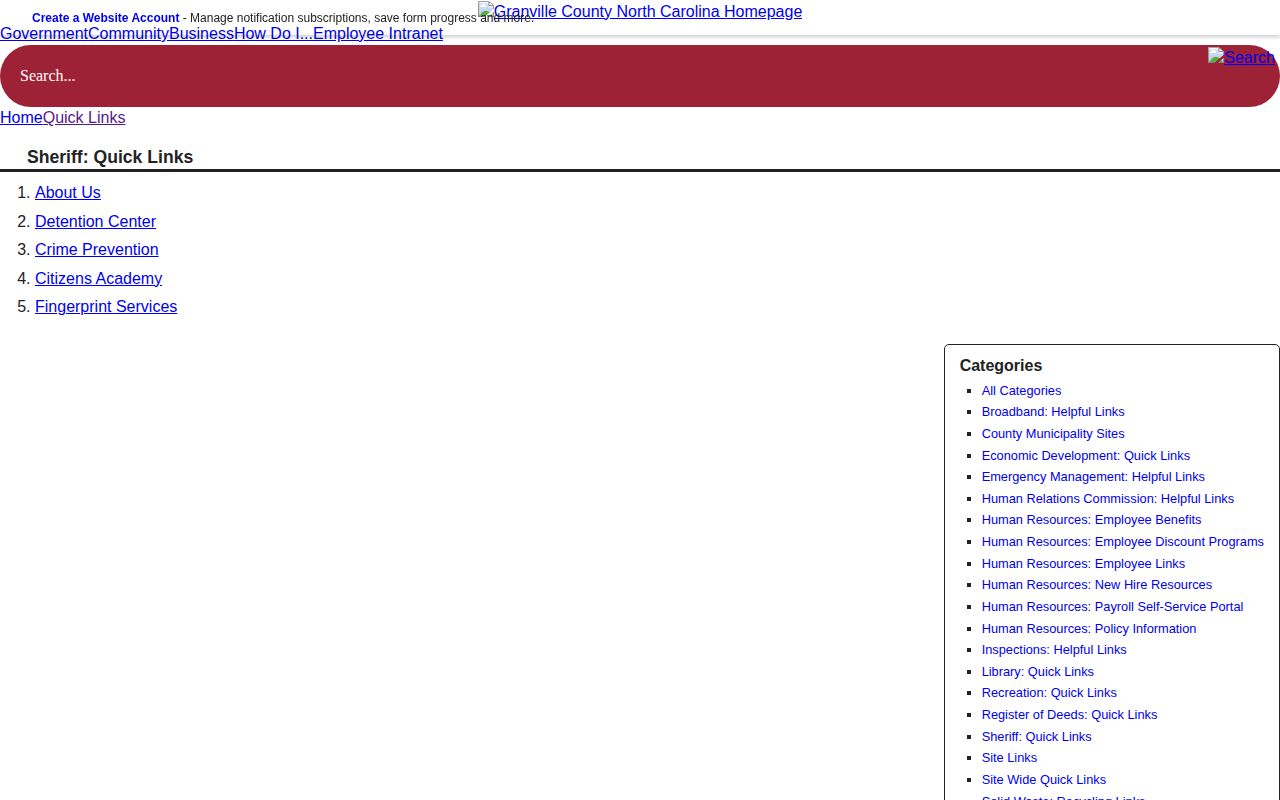 Granville County Sheriff official quick links without a public booking roster