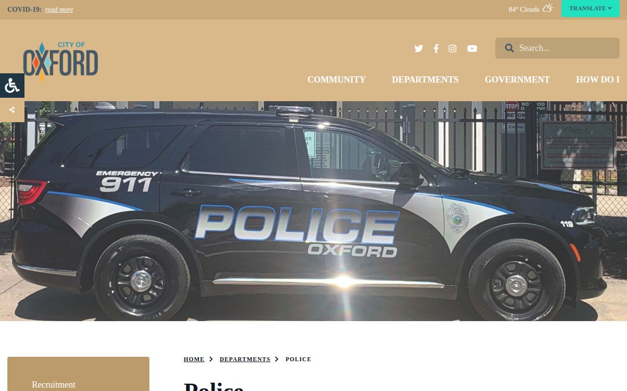 Oxford Police Department official agency and records contact page