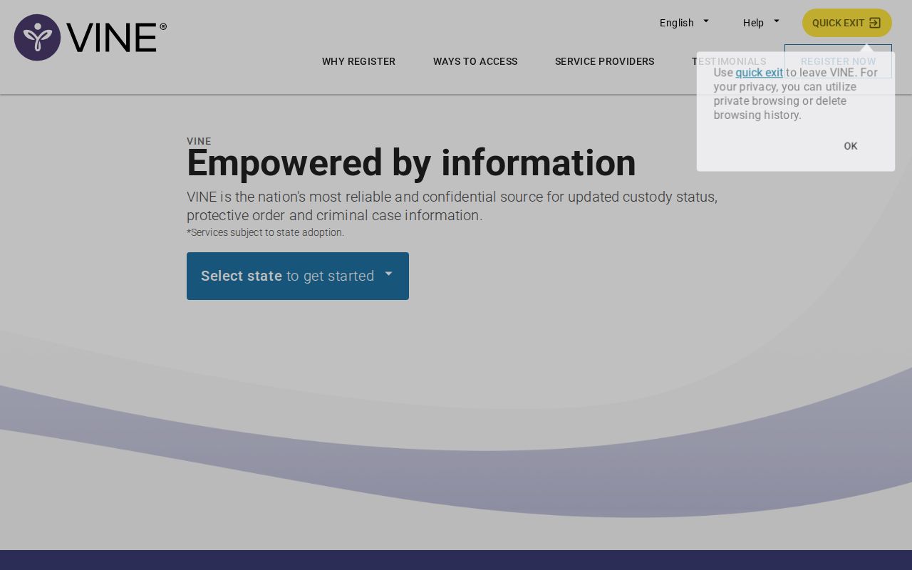 Blank VINELink interface for a North Carolina and Granville County custody search